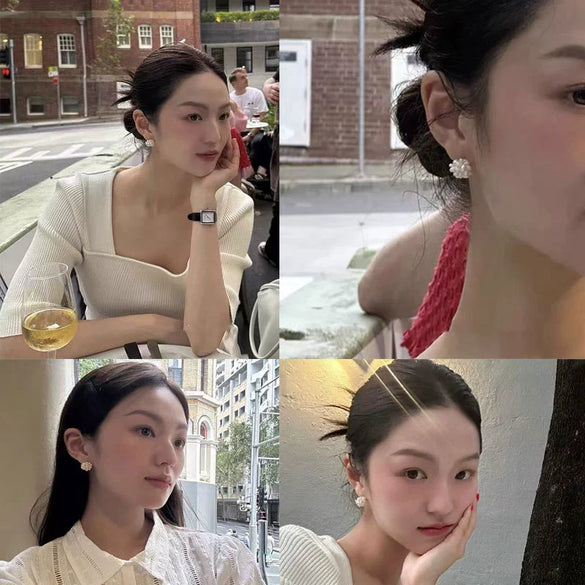 Wholesale Women's Retro Natural Freshwater Pearl Earrings With 925 Silver Needle And Handwoven Flower Ball Design