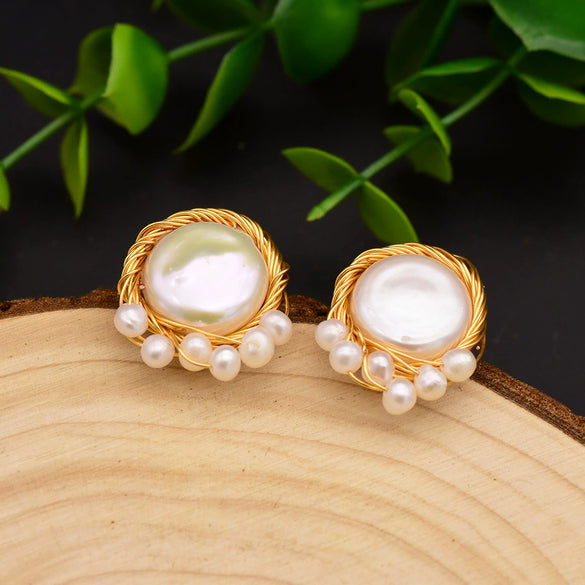 Wholesale Women's Retro Natural Pearl Earrings With 925 Silver Needles And Flower Pattern Electroplated High End Baroque Pearls
