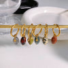 Wholesale Women's Retro Natural Stone Oval Pendant Gold Plated Stainless Steel Geometric Earrings With Electroplating