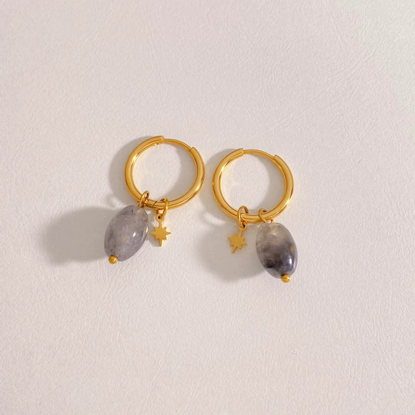 Wholesale Women's Retro Natural Stone Oval Pendant Gold Plated Stainless Steel Geometric Earrings With Electroplating