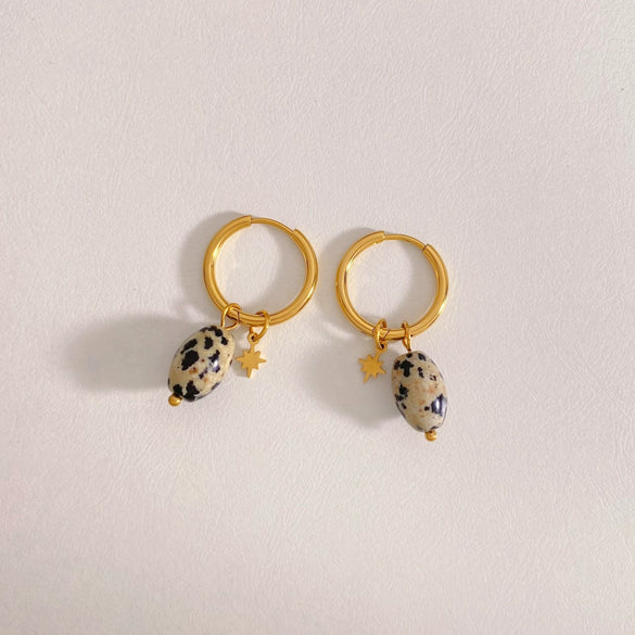 Wholesale Women's Retro Natural Stone Oval Pendant Gold Plated Stainless Steel Geometric Earrings With Electroplating