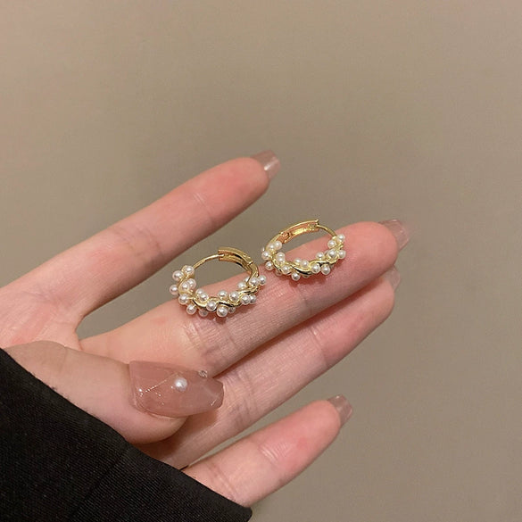 Wholesale Women's Retro Natural Style Alloy 925 Silver Electroplated Zircon Pearl Earrings With Flower And Geometric Patterns