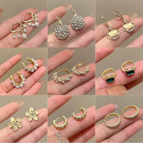 Wholesale Women's Retro Natural Style Alloy 925 Silver Electroplated Zircon Pearl Earrings With Flower And Geometric Patterns