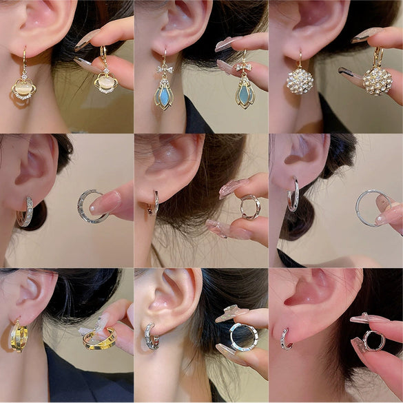 Wholesale Women's Retro Natural Style Alloy 925 Silver Electroplated Zircon Pearl Earrings With Flower And Geometric Patterns