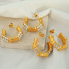 Wholesale Women's Retro Natural Style 316L Stainless Steel Geometric Cshaped Diamond Pearl Earrings With Electroplating
