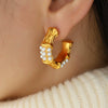 Wholesale Women's Retro Natural Style 316L Stainless Steel Geometric Cshaped Diamond Pearl Earrings With Electroplating