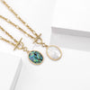 Wholesale Women's Retro Necklace 925 Silver With Geometric Pattern Abalone Shell Pendant And Childparent Chain Electroplated