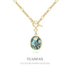 Wholesale Women's Retro Necklace 925 Silver With Geometric Pattern Abalone Shell Pendant And Childparent Chain Electroplated