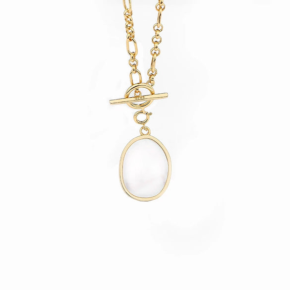 Wholesale Women's Retro Necklace 925 Silver With Geometric Pattern Abalone Shell Pendant And Childparent Chain Electroplated
