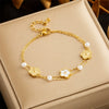 Wholesale Women's Retro Niche Multilayer Stacked Square Flower Stainless Steel Goldplated Bracelet With Electroplating Design