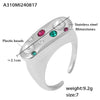 Wholesale Women's Retro Open Colored Diamond Imitation Pearl Ring In Geometric Style Stainless Steel With 18K Gold Plated Electroplating