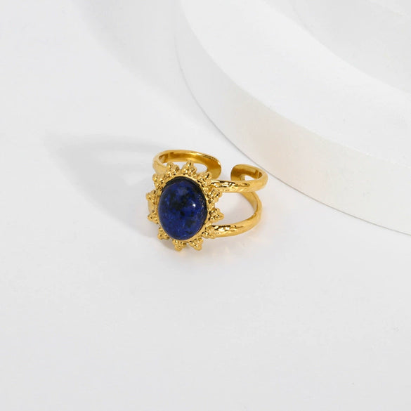 Wholesale Women's Retro Open Ring Jewelry In Titanium Steel With Natural Stone And Geometric Design Vacuum Real Gold Electroplated In Pvd Furnace