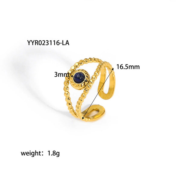 Wholesale Women's Retro Open Ring Jewelry In Titanium Steel With Natural Stone And Geometric Design Vacuum Real Gold Electroplated In Pvd Furnace