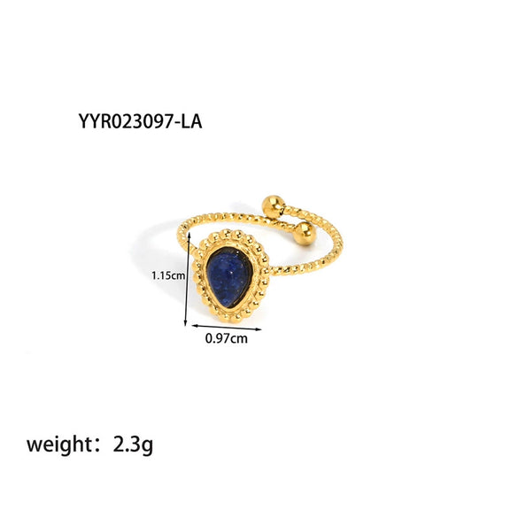 Wholesale Women's Retro Open Ring Jewelry In Titanium Steel With Natural Stone And Geometric Design Vacuum Real Gold Electroplated In Pvd Furnace