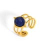 Wholesale Women's Retro Open Ring Jewelry In Titanium Steel With Natural Stone And Geometric Design Vacuum Real Gold Electroplated In Pvd Furnace