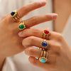 Wholesale Women's Retro Open Ring Jewelry In Titanium Steel With Natural Stone And Geometric Design Vacuum Real Gold Electroplated In Pvd Furnace