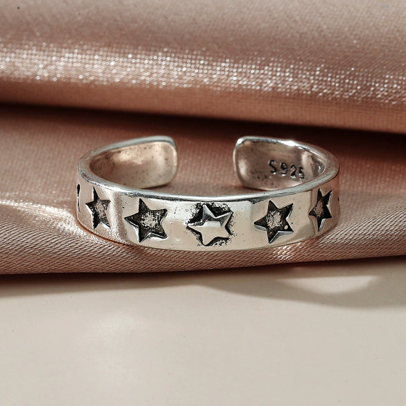 Wholesale Women's Retro Open Star Ring Jewelry Copper Electroplated