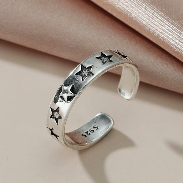 Wholesale Women's Retro Open Star Ring Jewelry Copper Electroplated