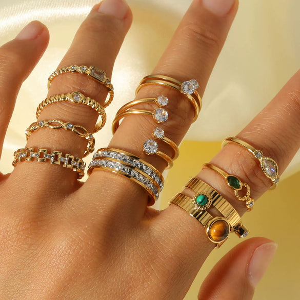 Wholesale Women's Retro Opening Ring With Zircon In Geometric Pattern Titanium Steel