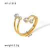 Wholesale Women's Retro Opening Ring With Zircon In Geometric Pattern Titanium Steel