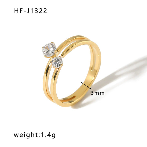 Wholesale Women's Retro Opening Ring With Zircon In Geometric Pattern Titanium Steel
