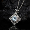 Wholesale Women's Retro Palace Hollow S925 Sterling Silver Inlaid Natural Topaz Pendant Necklace With Cross Chain And Gem Setting