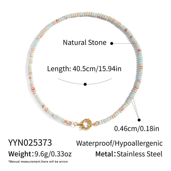 Wholesale Women's Retro Palace Style Geometric 18K Real Gold Plated Natural Stone Beaded Handmade Necklace