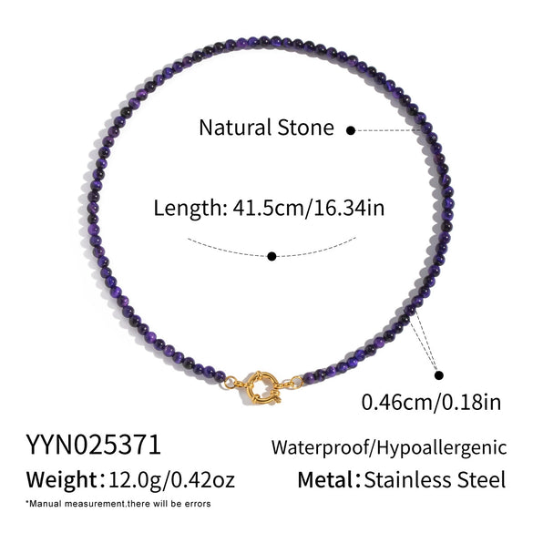 Wholesale Women's Retro Palace Style Geometric 18K Real Gold Plated Natural Stone Beaded Handmade Necklace
