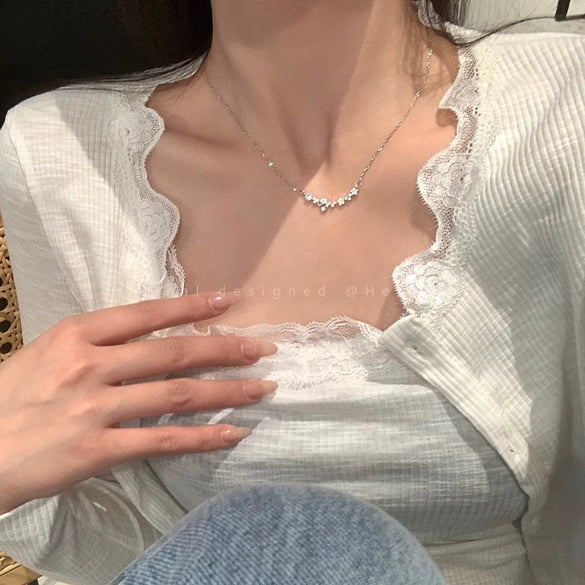 Wholesale Women's Retro Pearl Clavicle Chain Necklace Copper Geometric Heart Bow Electroplated