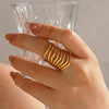 Wholesale Women's Retro Popular Multilayer Line Open Geometric Stainless Steel 18K Goldplated Hammer Ring