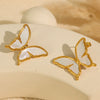 Wholesale Women's Retro Shell Butterfly 316L Stainless Steel Electroplated Earrings