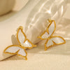 Wholesale Women's Retro Shell Butterfly 316L Stainless Steel Electroplated Earrings