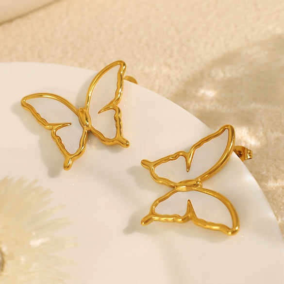 Wholesale Women's Retro Shell Butterfly 316L Stainless Steel Electroplated Earrings