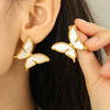 Wholesale Women's Retro Shell Butterfly 316L Stainless Steel Electroplated Earrings