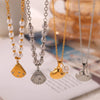 Wholesale Women's Retro Shell Pendant Earrings And High Grade Freshwater Pearl Necklace Set In Titanium Steel With Electroplating Treatment