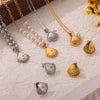 Wholesale Women's Retro Shell Pendant Earrings And High Grade Freshwater Pearl Necklace Set In Titanium Steel With Electroplating Treatment