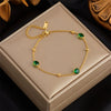 Wholesale Women's Retro Simple Allmatch Bracelet Titanium Steel Gold Beads Round Emerald Diamond Electroplated