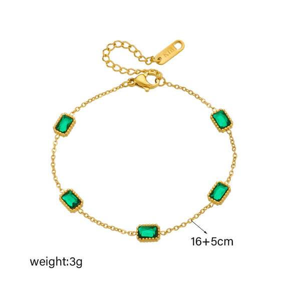 Wholesale Women's Retro Simple Elegant Versatile Titanium Steel Square Gemstone Chain Bracelet With Electroplating