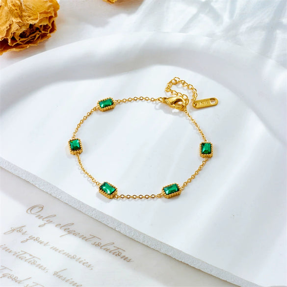 Wholesale Women's Retro Simple Elegant Versatile Titanium Steel Square Gemstone Chain Bracelet With Electroplating