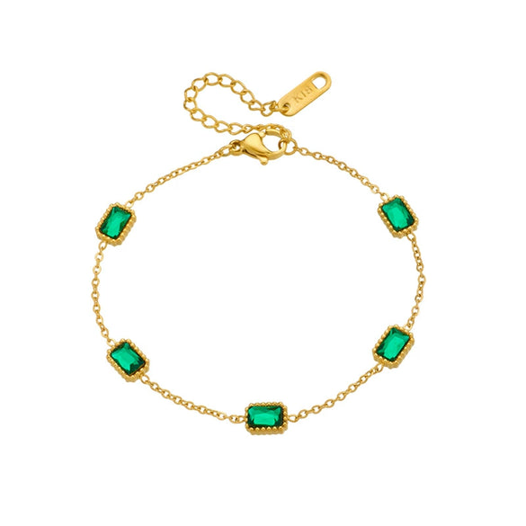Wholesale Women's Retro Simple Elegant Versatile Titanium Steel Square Gemstone Chain Bracelet With Electroplating