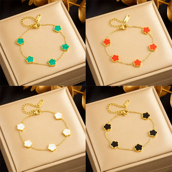 Wholesale Women's Retro Simple Flower Stainless Steel Electroplated Bracelet Accessories Connecting Chain