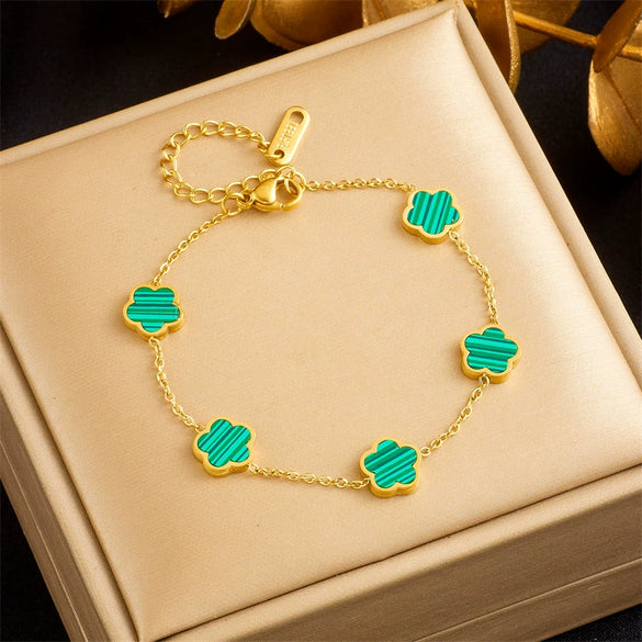 Wholesale Women's Retro Simple Flower Stainless Steel Electroplated Bracelet Accessories Connecting Chain