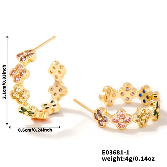 Wholesale Women's Retro Simple High Sense Ins Micro Set Zircon Four Leaf Clover Earrings Copper Jewelry