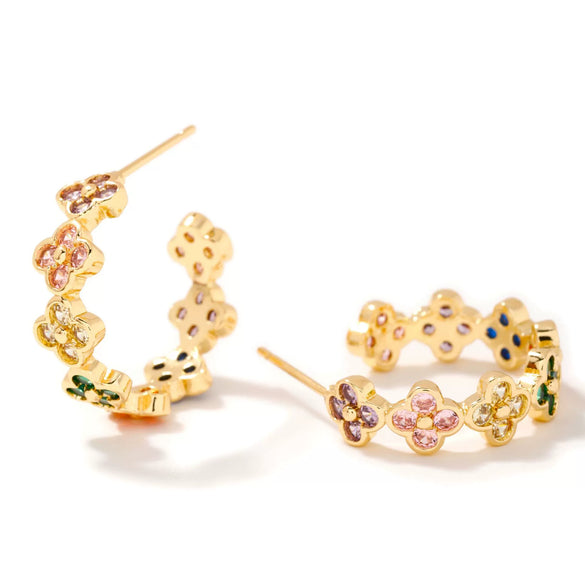 Wholesale Women's Retro Simple High Sense Ins Micro Set Zircon Four Leaf Clover Earrings Copper Jewelry