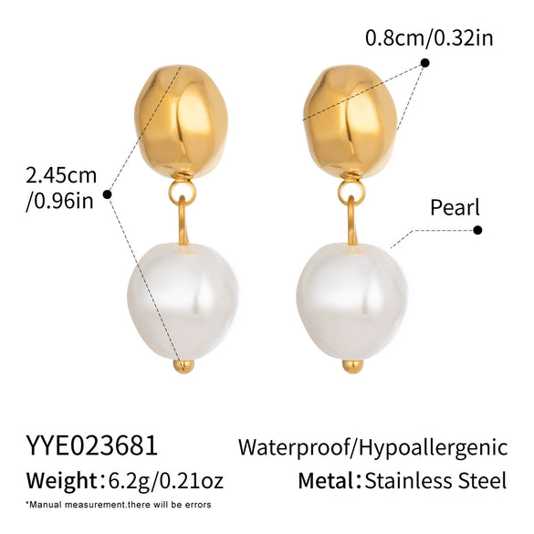 Wholesale Women's Retro Simple Pearl Geometric Earrings With Light Luxury And Minimalist Style Stainless Steel Ear Needles Pvd Furnace Vacuum Real Gold Plated