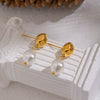 Wholesale Women's Retro Simple Pearl Geometric Earrings With Light Luxury And Minimalist Style Stainless Steel Ear Needles Pvd Furnace Vacuum Real Gold Plated