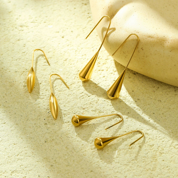 Wholesale Women's Retro Simple Stainless Steel 18K Gold Electroplated Irregular Drop Shape Earrings