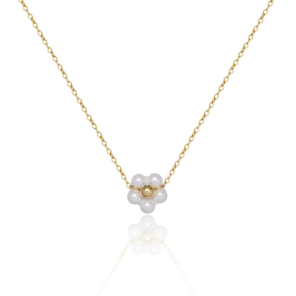 Wholesale Women's Retro Stainless Steel And Titanium Steel Daisy Flower Necklace With Glass Pearl Pendant Electroplated Ochain