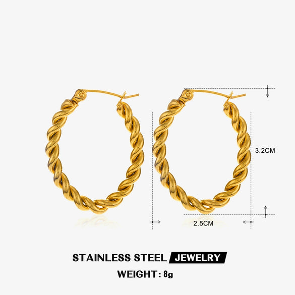 Wholesale Women's Retro Stainless Steel Geometric Oval Electroplated Earrings
