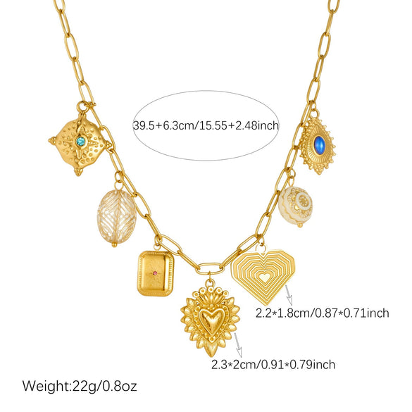 Wholesale Women's Retro Stainless Steel Heart Water Drop Bell Pattern Electroplated Necklace And Bracelet Set